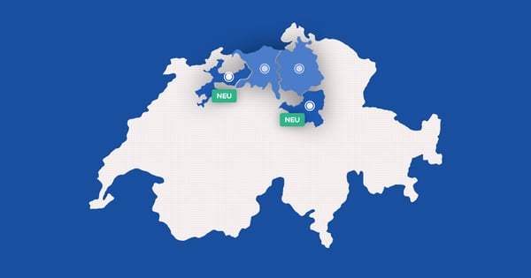 Karte der Schweiz mit Zürich, Aargau, Solothurn, Schwyz hervorgehoben