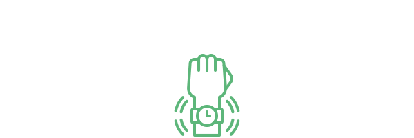 Grünes Icon eines Handgelenks und Faust mit vibrierender Armbanduhr
